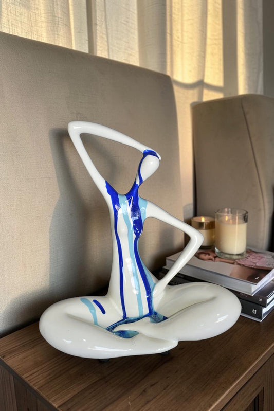 Modern Art Ballet Dancer White with Paint Drops Resin Statue 9" x 5" x 10"H