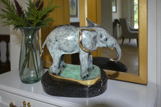 Elephant Bronze Statue - Size: 11"L x 8"W x 10"H.