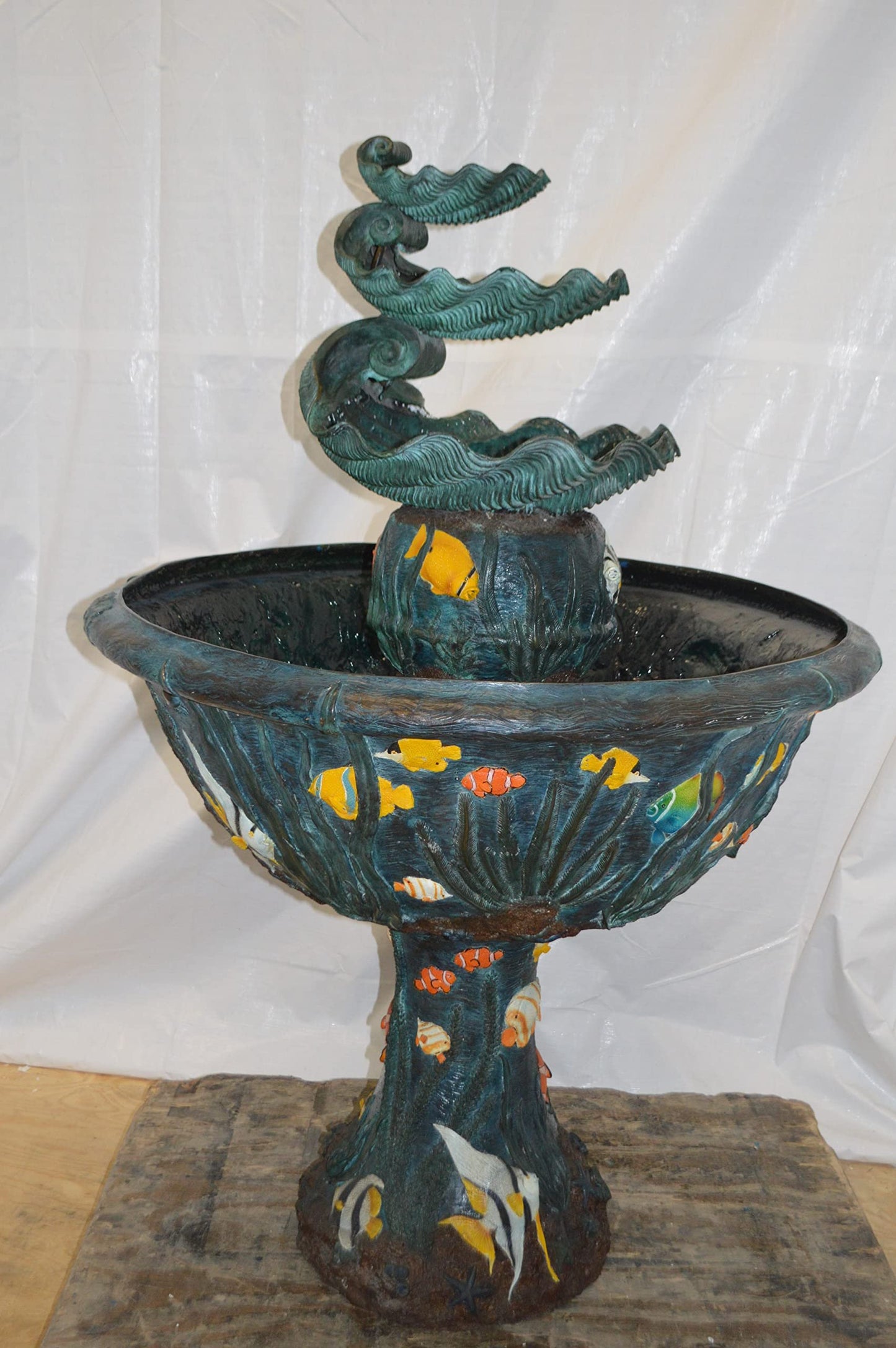 Bawl Bronze Fountain with three steps shells - Size: 43"L x 43"W x 63"H.