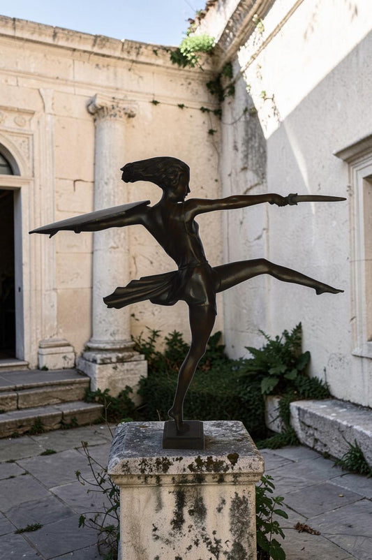 Woman Fighter with Sword Bronze Statue - Size: 19"L x 5"W x 20"H.