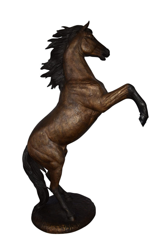 Giant and Incredibly Detailed Rearing Horse Bronze Statue Size: 49" x 27" x 73"H