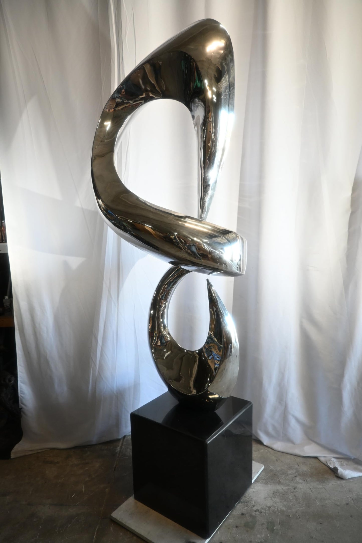 Giant Abstract Double Loop Stainless Steel Sculpture Marble 30"x21"x98"H
