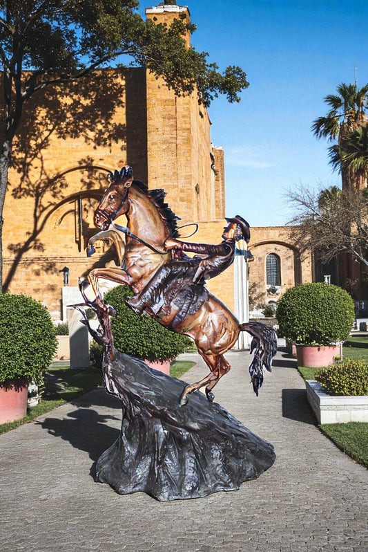 Life Size Bronze Cowboy on Rearing Horse Western Statue 60" x 37" x 81"H
