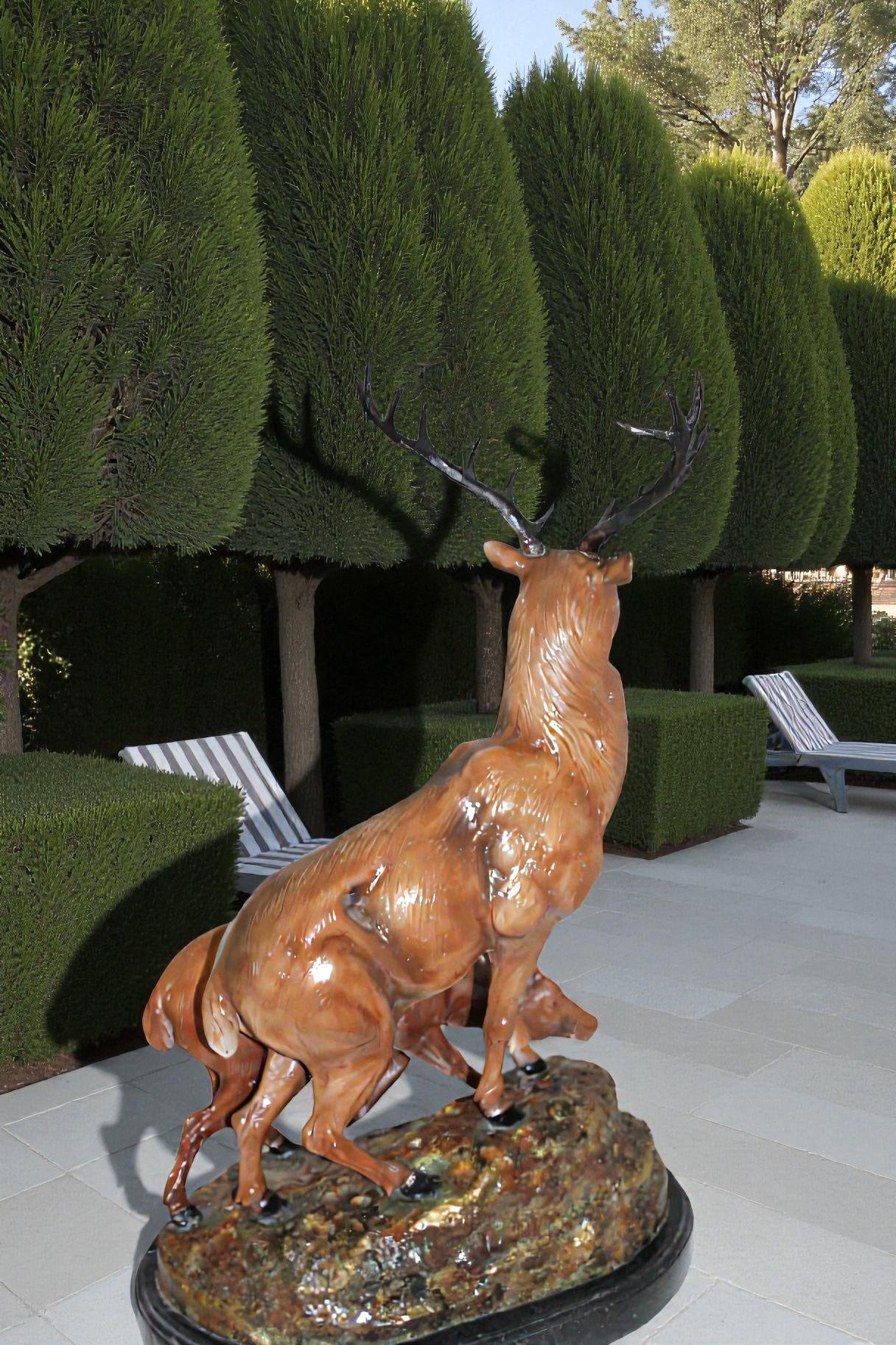 Two Deers Bronze Statue - Size: 21"L x 13"W x 32"H.