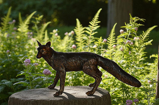 Fox Standing Bronze Statue -  Size: 36"L x 11"W x 19"H.