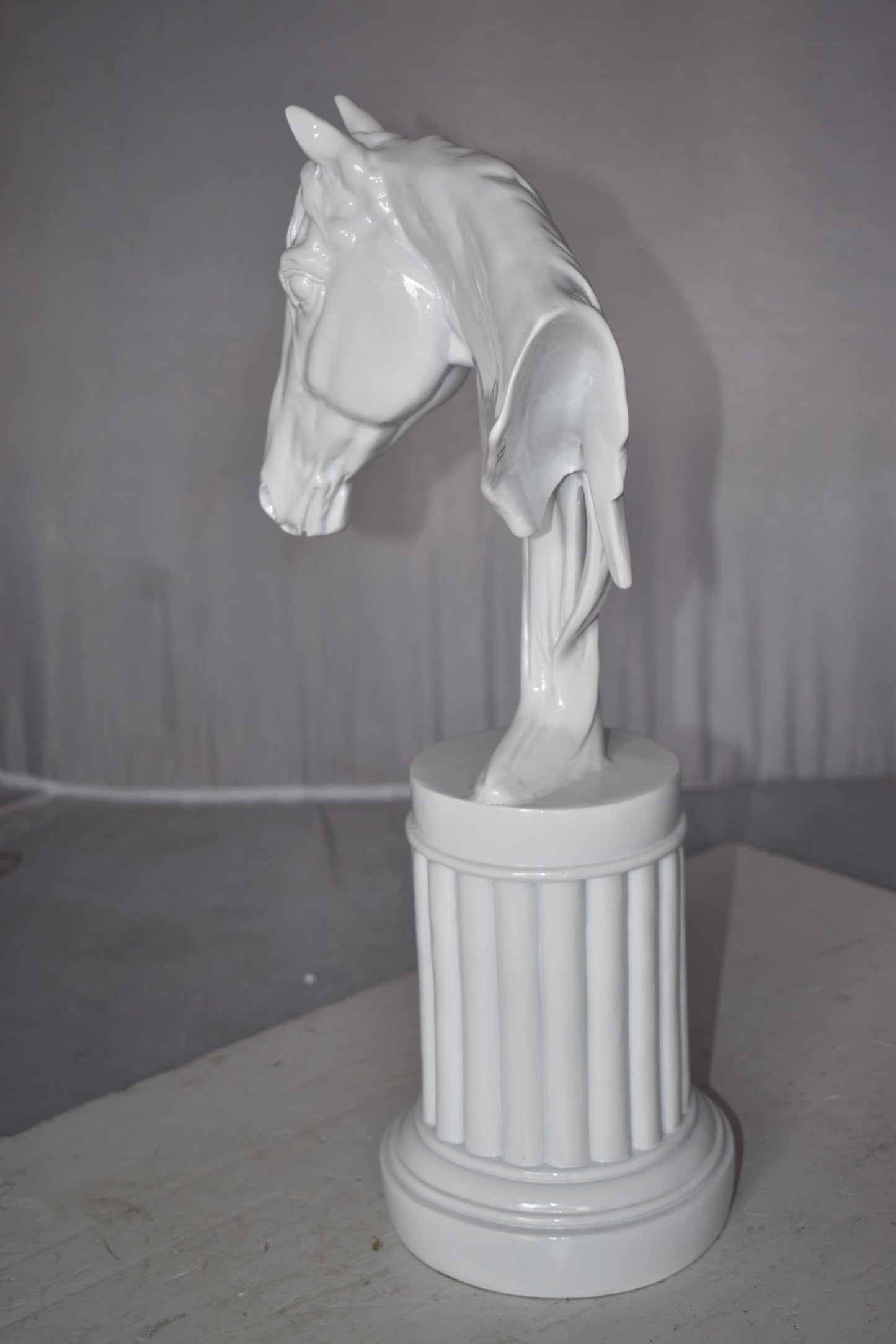 Modern Art of a White Horse Bust Statue Made of Resin Size: 10" x 5" x 19"H