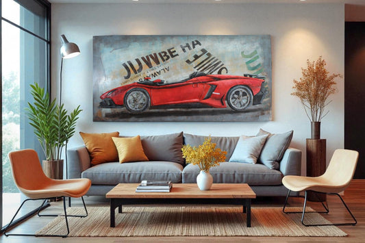 NIFAO Lamborghini Inspired Red Convertible Metal Wall Art 3D Design 79" x 2" x 40"H
