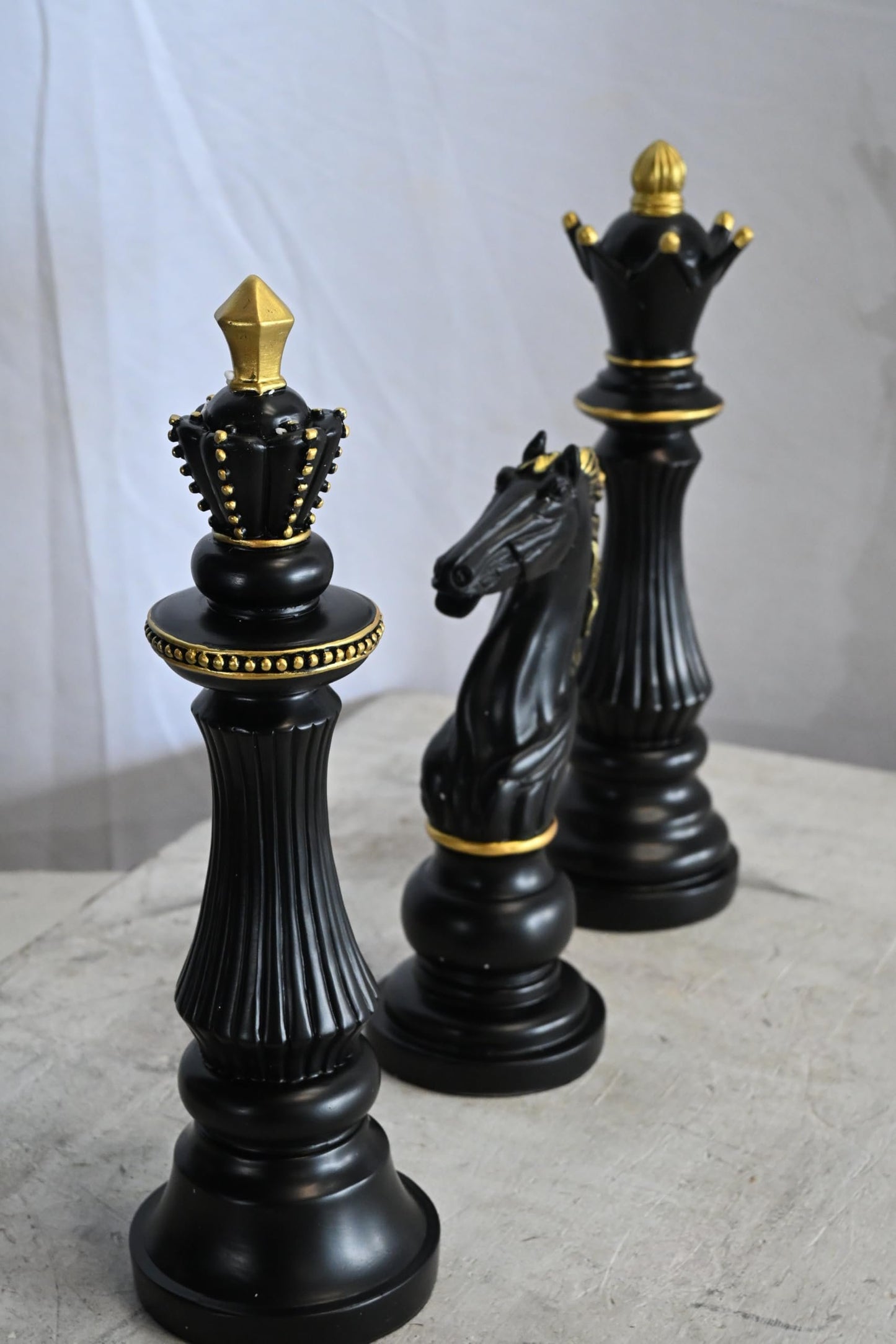 Decorative Chess Pieces Set Black Gold Resin Figurines 4"x13"x14"H