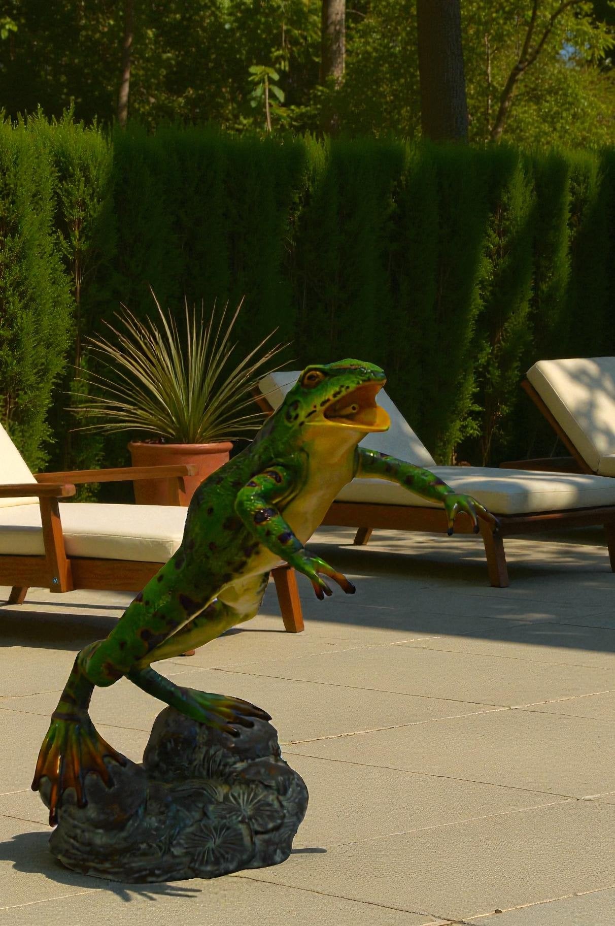 Jumping Frog Bronze Statue Fountain - Size: 19"L x 12"W x 22"H.