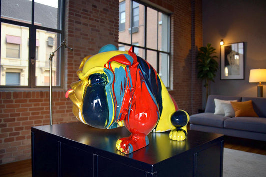 Modern Happy Paint Drops Bulldog Statue Made of Resin Size: 14" x 19" x 10"H
