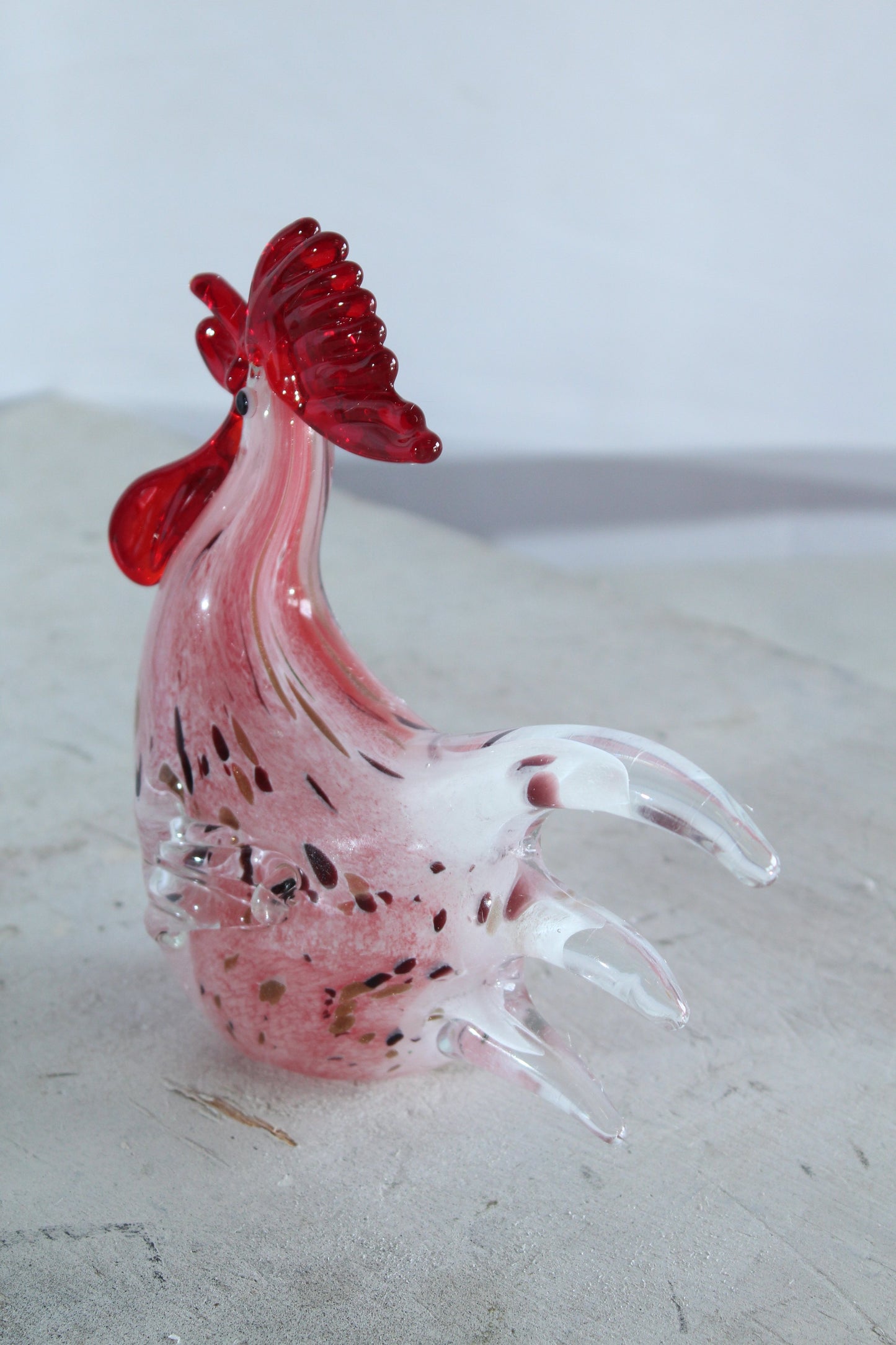 NIFAO Glass Rooster Figurine Hand Blown Art Glass Tabletop Decor 8" x 4" x 8"H