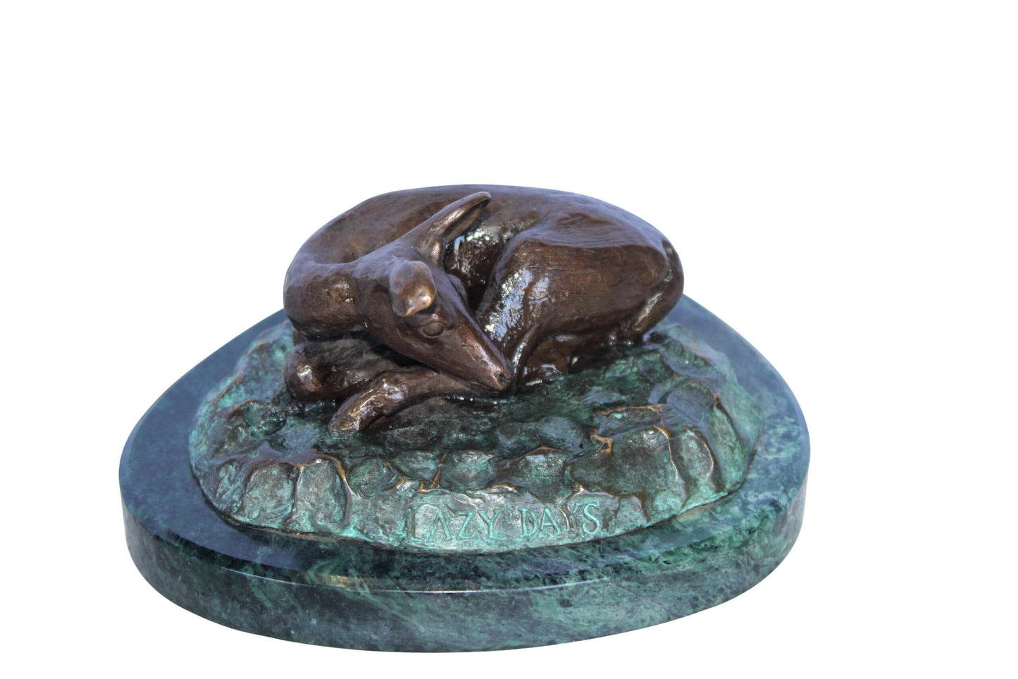 Deer Lazy Days, Small Bronze Statue Signed by Robert Beeler 6" x 7" x 3"H