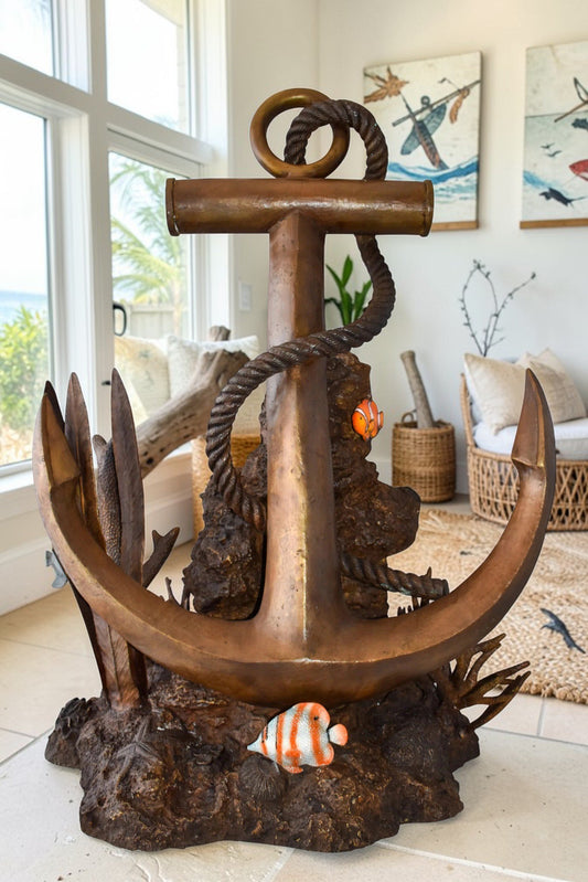 Anchor On Ocean Floor Among Fish Bronze Statue Size: 32" x 27" x 41"H