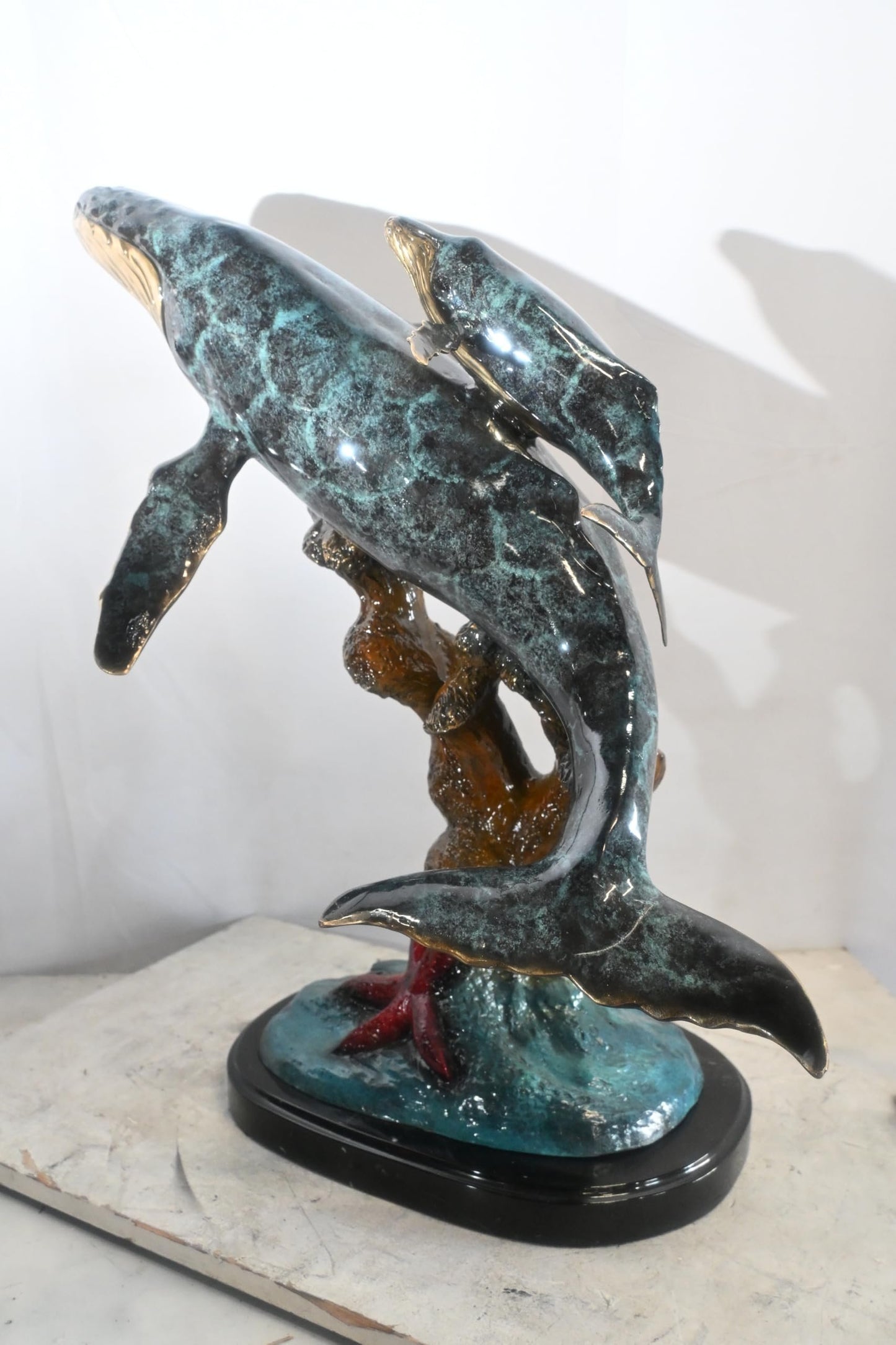 Bronze Humpback Whale Pair Sculpture Coral Branch 27"x22"x30"H