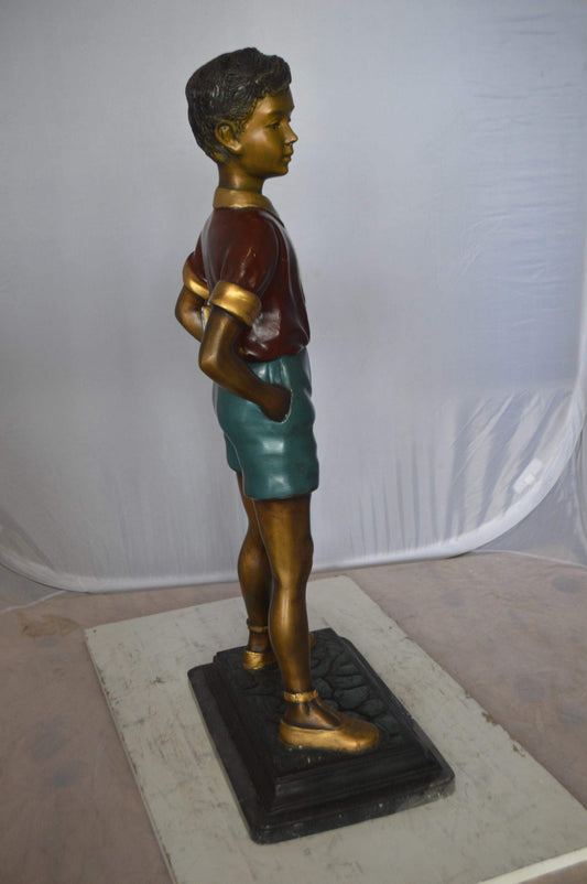 Kid Holding a Book Bronze Statue - Size: 18"L x 11"W x 36"H.