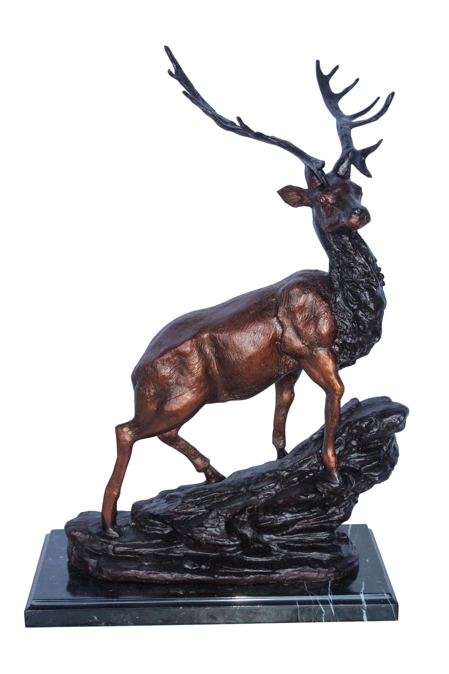 Bronze Statue of Deer Walking on Rocks, Elegant Wildlife Decor 15" x 7" x 21"H