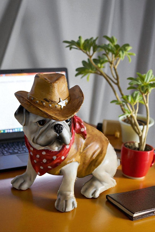 A Happy Dog Dressed as The Sheriff of The Town, Resin Statue 8" x 5" x 8"H