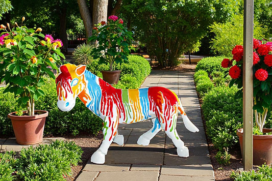 A Burst of Color Dripping Paint Fiberglass Donkey Statue 33" x 11" x 21"H