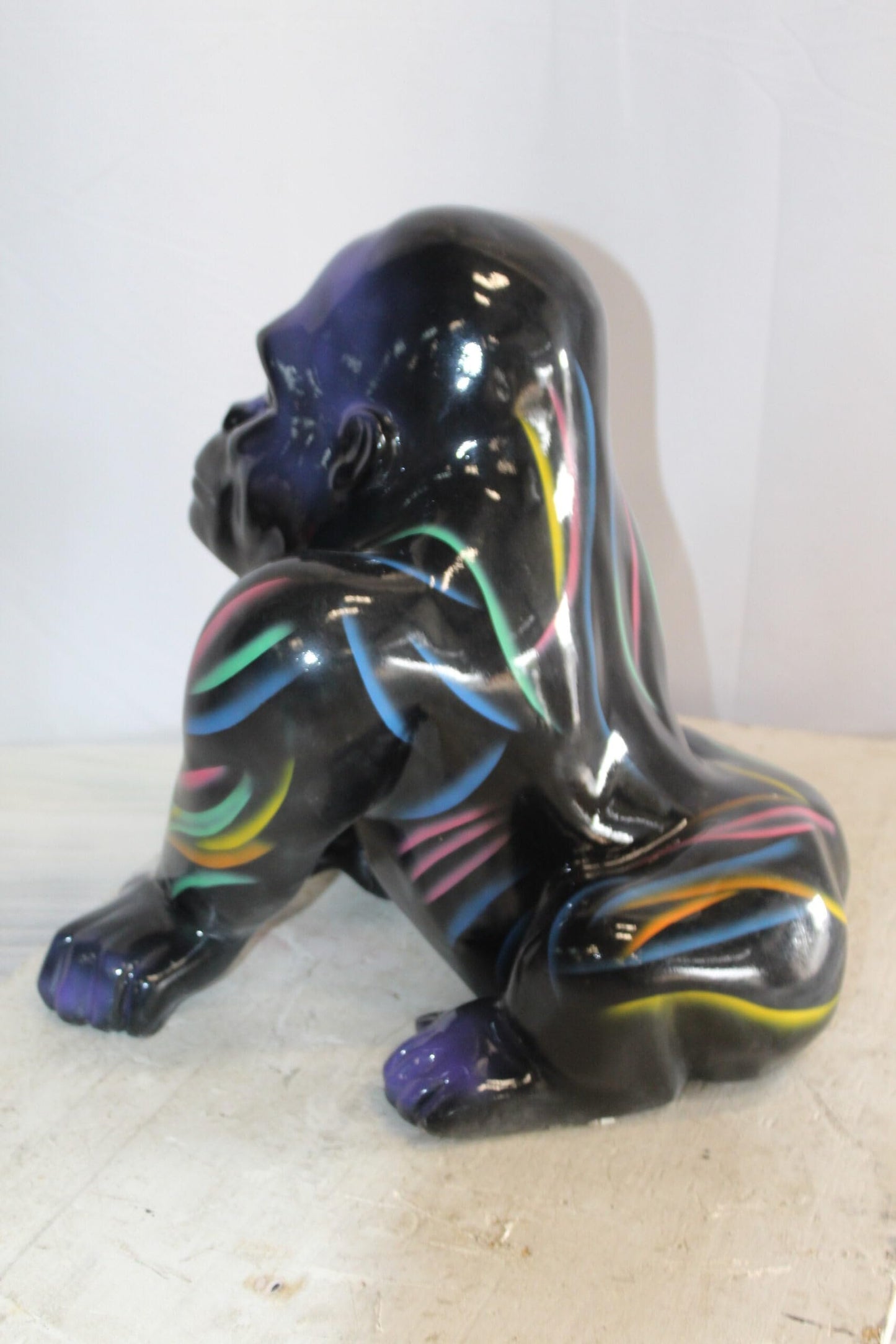 Fiberglass Gorilla Statue Colored with Dripping paint 14" x 15" x 17"H