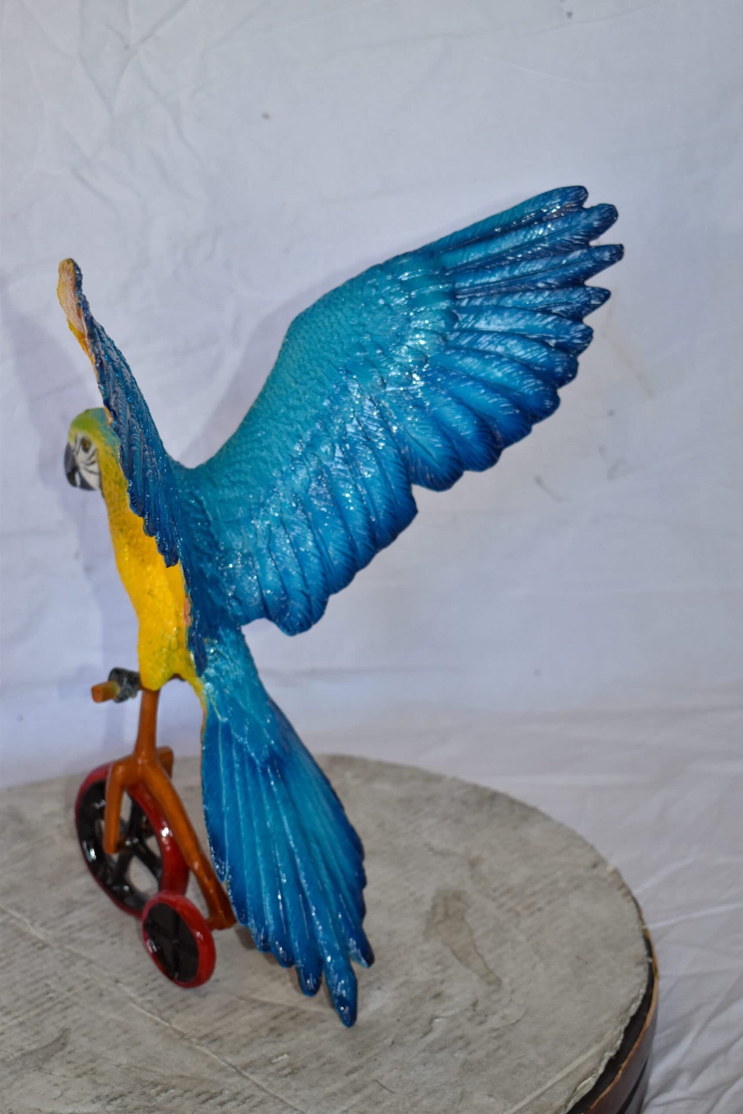 Colorful Parrot Riding a Tricycle Bronze Statue Size: 17" x 11" x 19"H