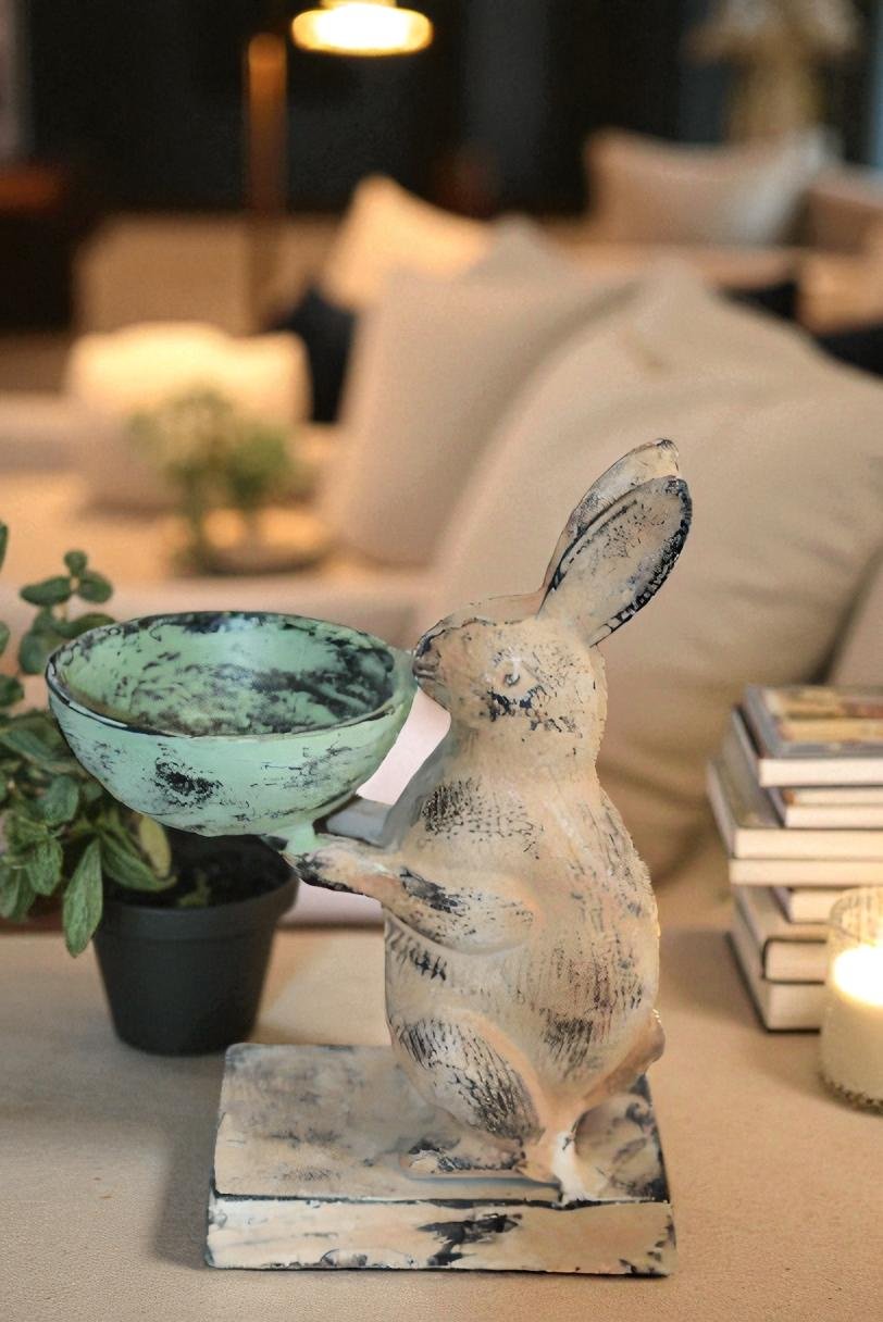 Colorful Aluminum Bunny Statue, Adorable Decor Accent 8" x 5" x 10"H