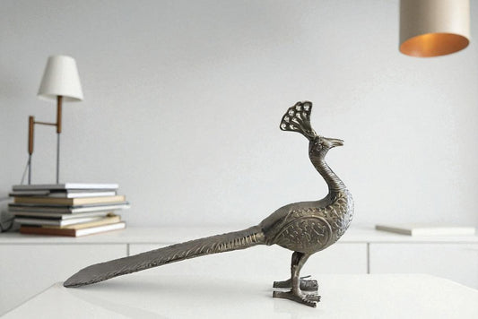Elegant Aluminum Peacock Statue, Graceful Home Decor 33" x 7" x 20"H