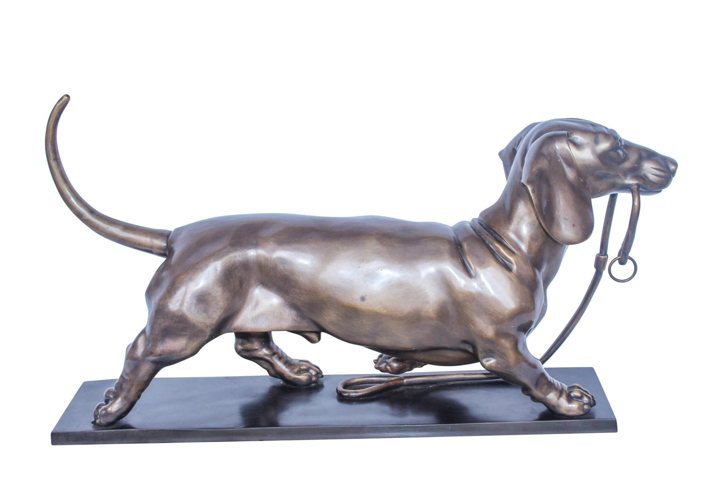 Detailed Dachshund Dog Walking Bronze Statue Mounted on Marble 29" x 8" x 15"H