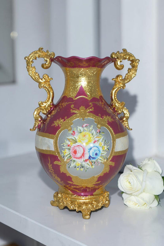 decoration Vase Gold and Pink - Size: 12"L x 9"W x 17"H.