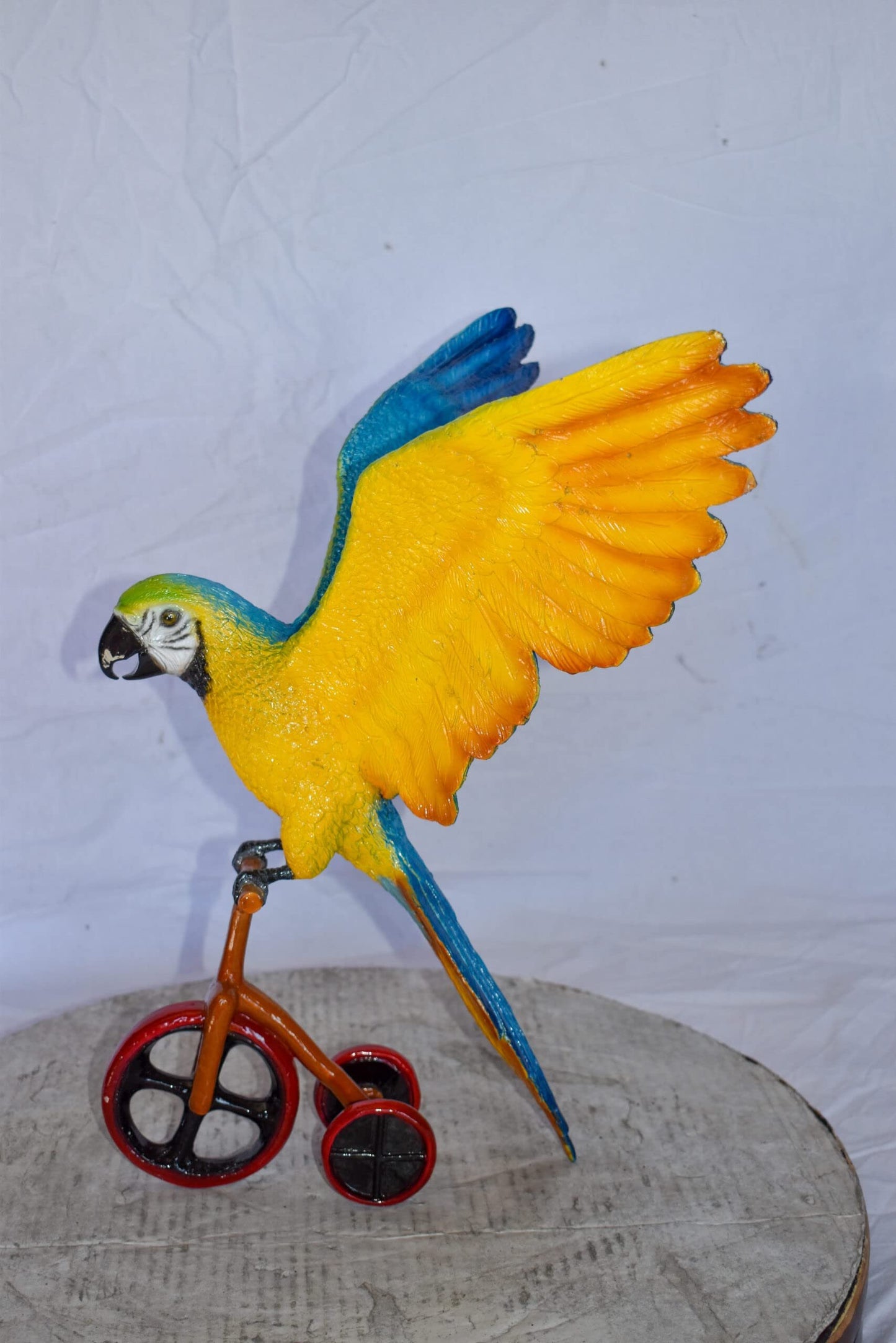 Colorful Parrot Riding a Tricycle Bronze Statue Size: 17" x 11" x 19"H