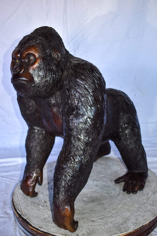 Gorilla Standing on Four Detailed Impressive Bronze Statue 20" x 17" x 24"H