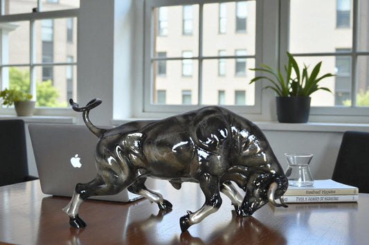 Charging Bull Bronze Statue - Size: 15"L x 5"W x 8"H.