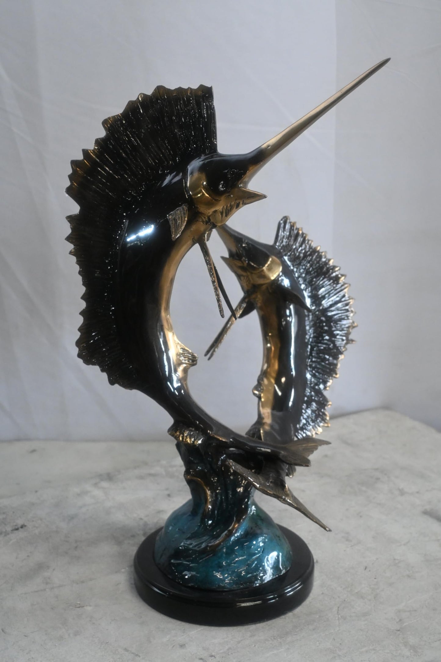 Bronze Sailfish Sculpture Pair Ocean Fish Statue 15"x12"x19"H