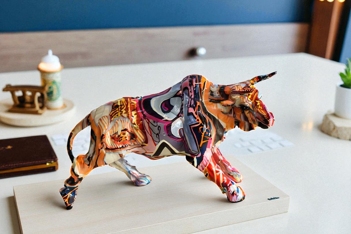 Charging Bull, Modern Pop Art Style Resin Statue 12" x 4" x 8"H