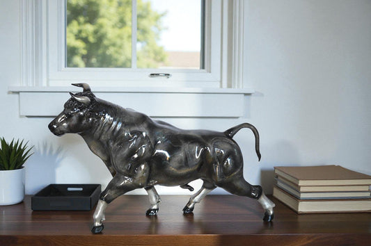 Trotting Bull Bronze Statue - Size: 13"L x 3"W x 10"H