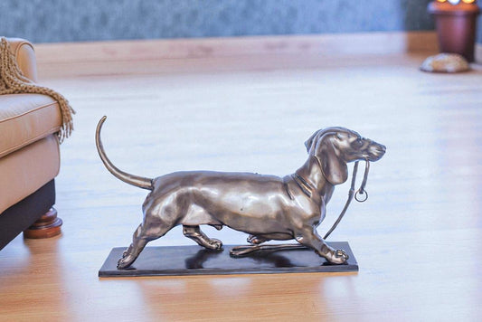 Detailed Dachshund Dog Walking Bronze Statue Mounted on Marble 29" x 8" x 15"H