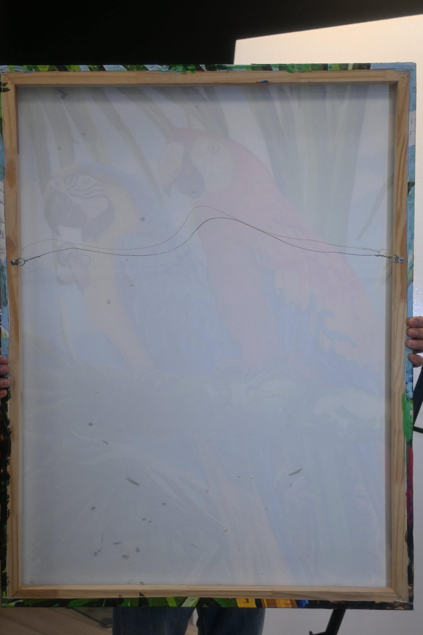 Colorful Macaw Parrots Tropical Resin Covered Canvas 32"x42"