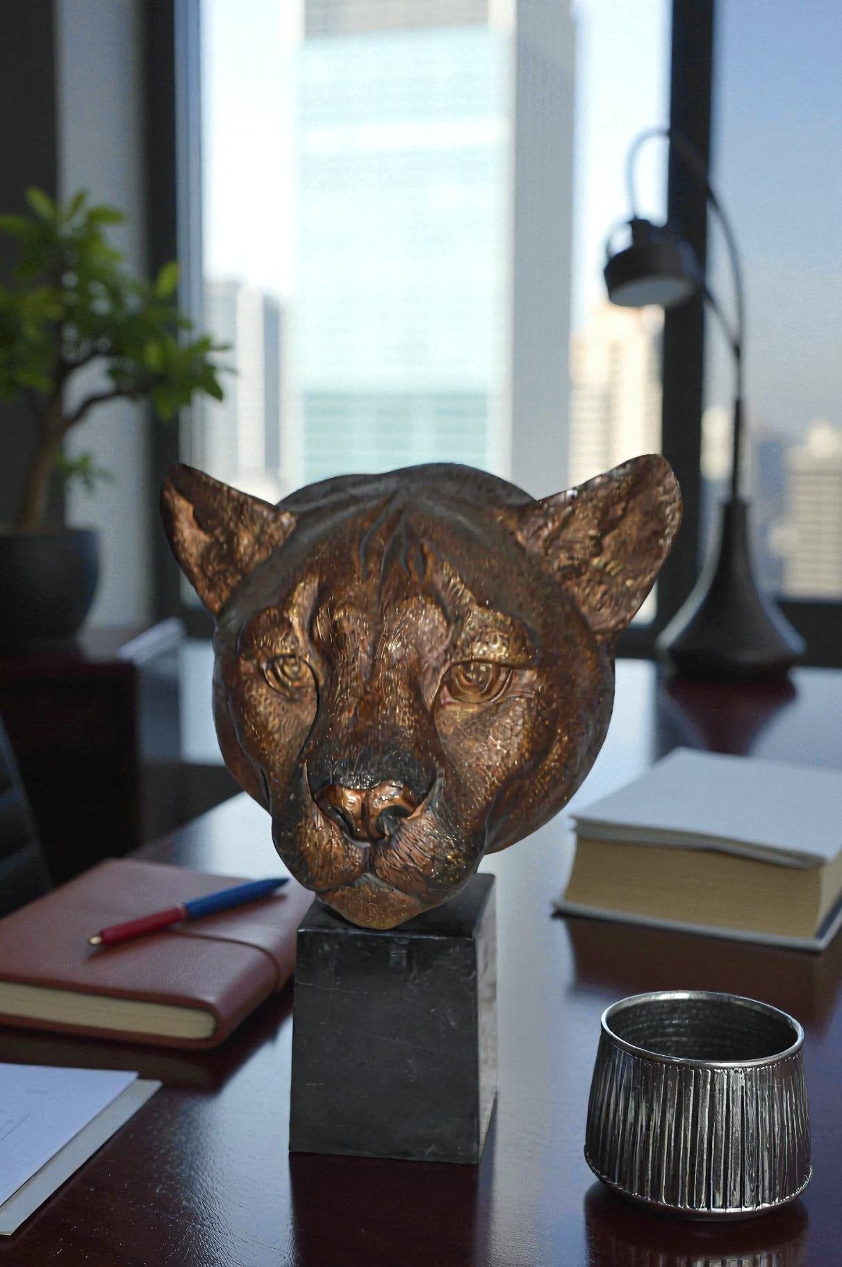 Nifao Majestic Lions on Marble Base Bronze Statue – Lost Wax Cast, Patina Finish - Timeless Symbol of Strength and Prestige for Indoor or Outdoor Display 10" L x 7" W x 14" H.