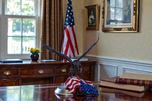 Bronze Bald Eagle Statue on American Flag Base 21" x 14" x 22"H