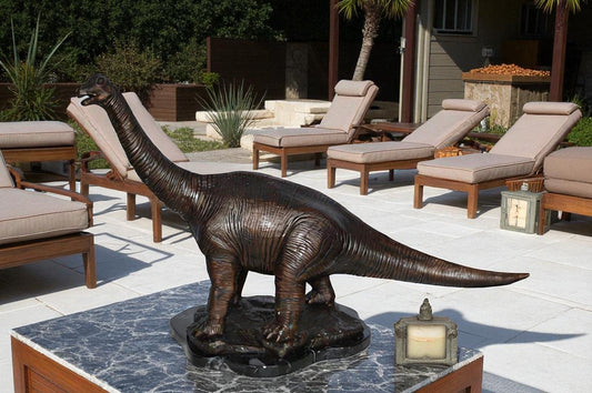 Brontosaurus Dinosaur Bronze Statue on Marble base - Size: 26"L x 10"W x 16"H.