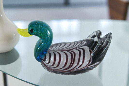 NIFAO Glass Duck Figurine Hand Blown Art Glass Tabletop Decor 6" x 3" x 3"H