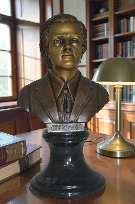 Frederic Francois Chopin Bust Bronze Statue - Size: 12"L x 8"W x 21"H.