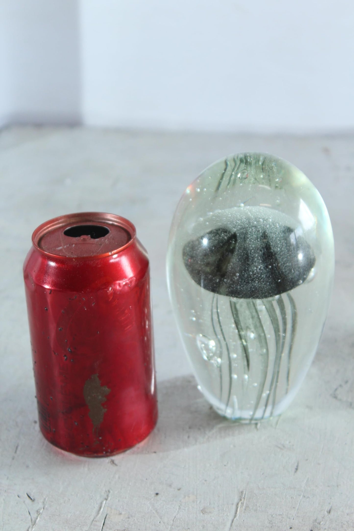 NIFAO Glass Jellyfish Paperweight Clear Black Ocean Art Decor 4" x 4" x 7"H
