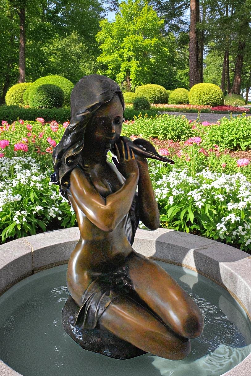 Beautiful Girl Holding a Shell Bronze Statue Fountain - Size: 17" x 15" x 26"H.