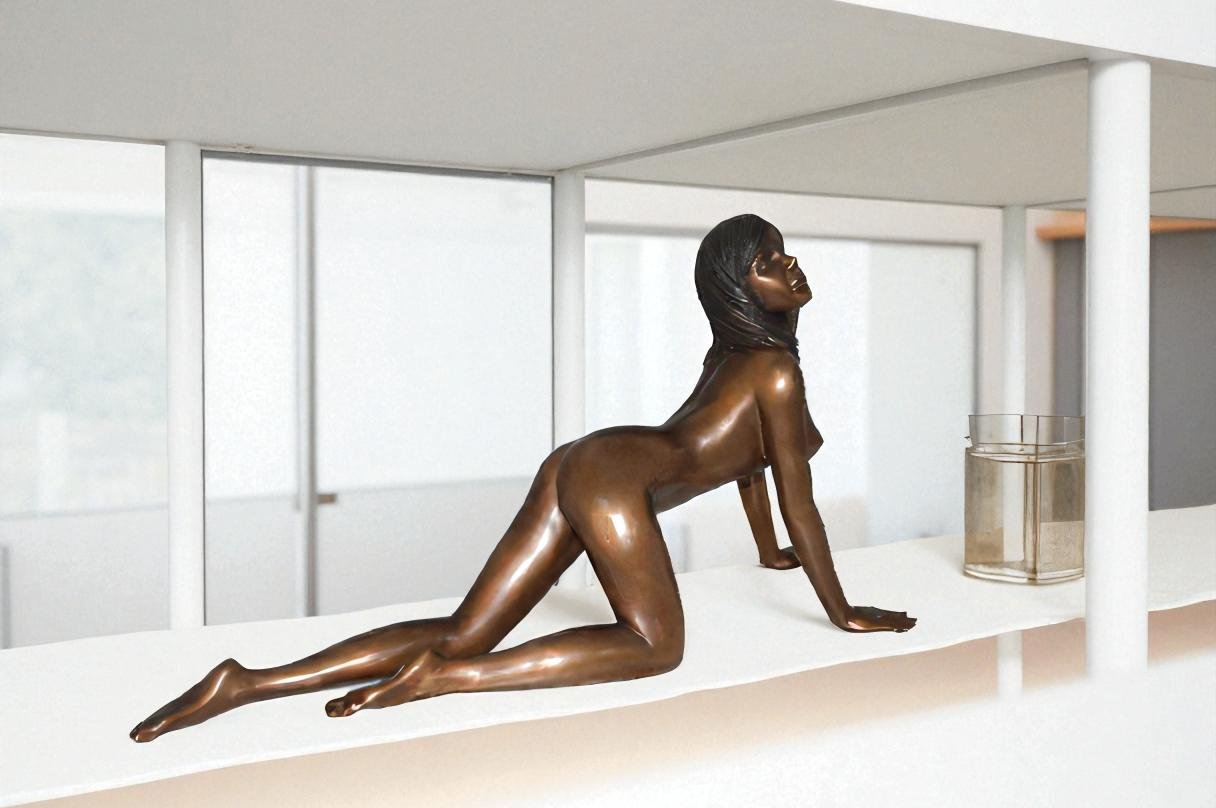 Nude Crawling Women Erotic Bronze Statue Art Nude- Size: 24"L x 10"W x 11"H.