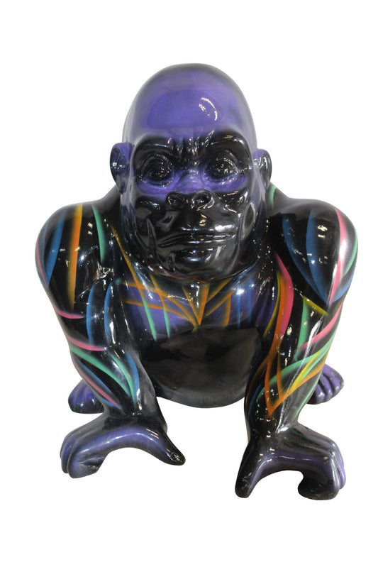 Fiberglass Gorilla Statue Colored with Dripping paint 14" x 15" x 17"H