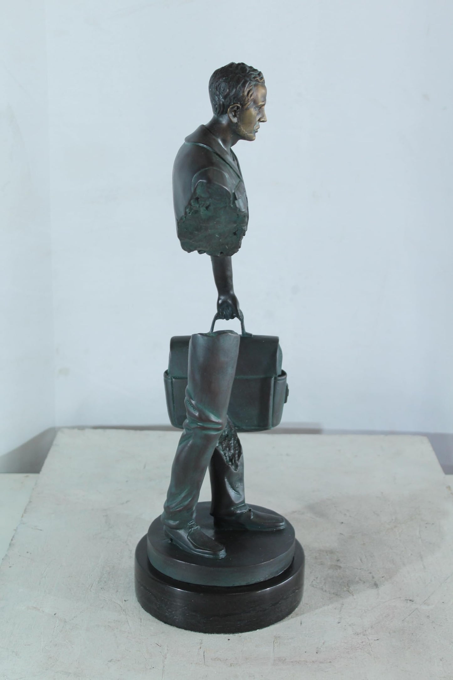 NIFAO Bronze Businessman Figure with Briefcase on Marble Base 7"x7"x21"H