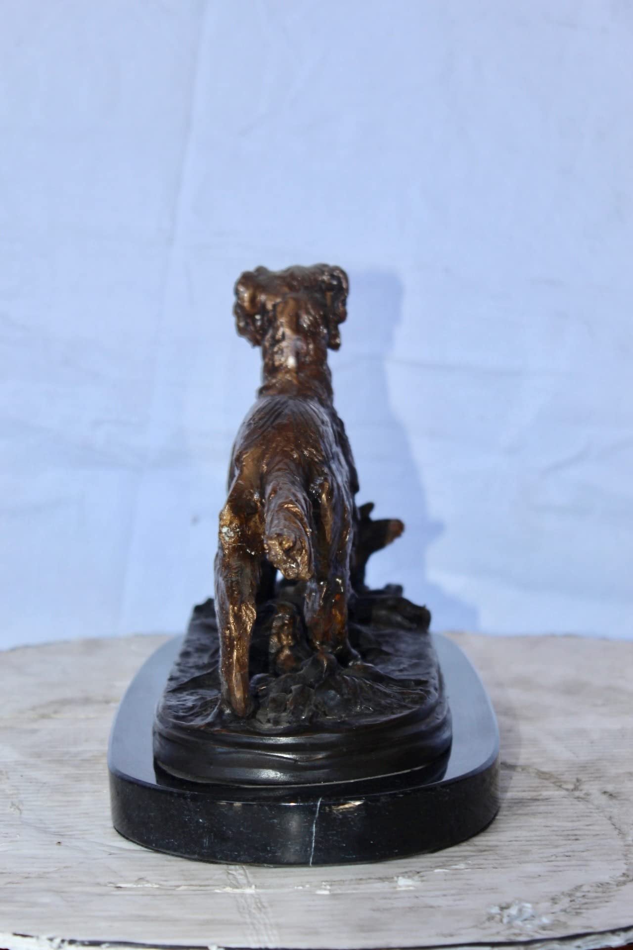 Golden retriever enjoying the outdoors bronze statue - Size: 16"L x 7"W x 9"H.