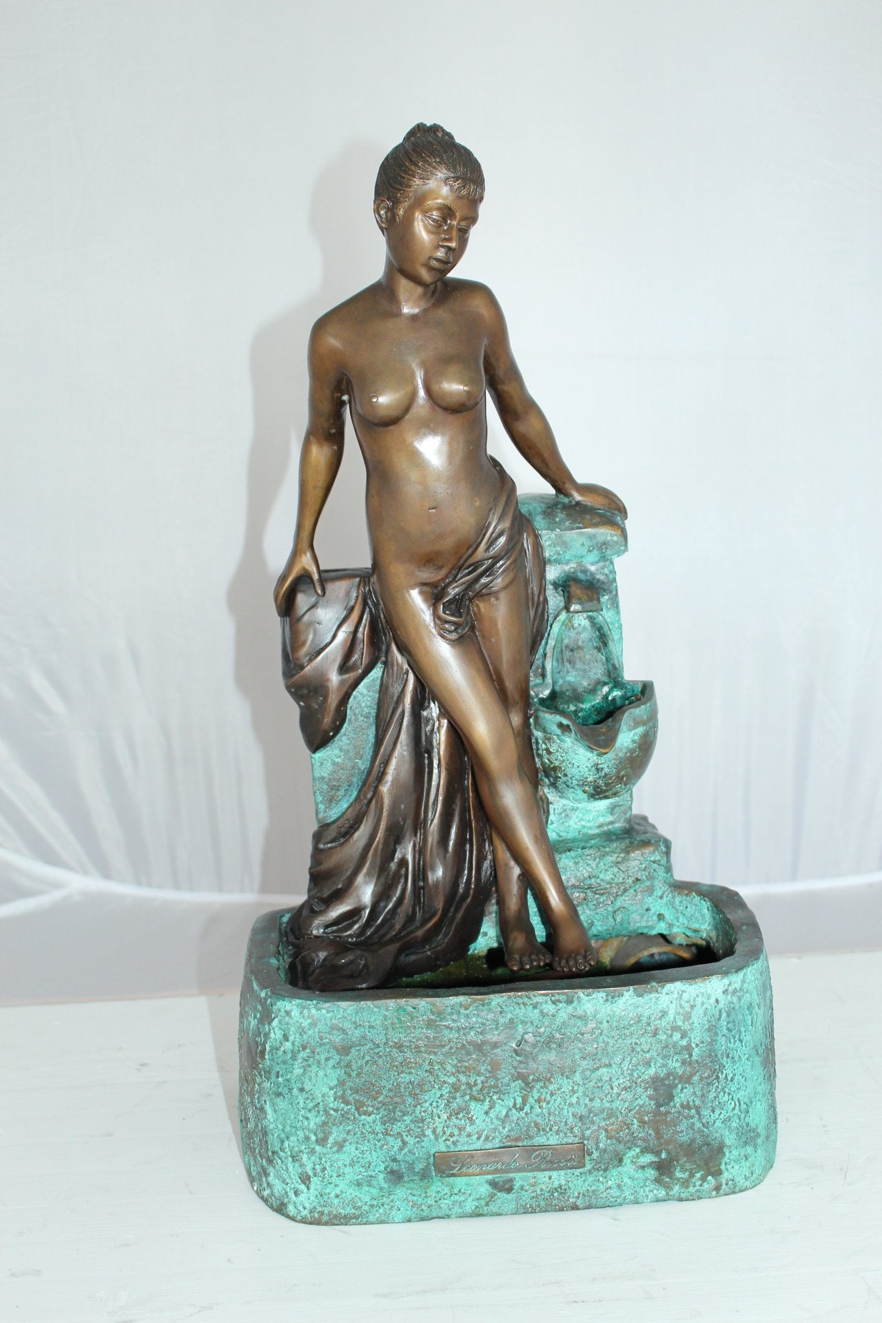Lady on Wall fountain Bronze Statue Art Nude - Size: 12"L x 9"W x 21"H.