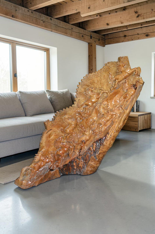 Wood Carved Horses CC8 - Size: 60"L x 18"W x 38"H