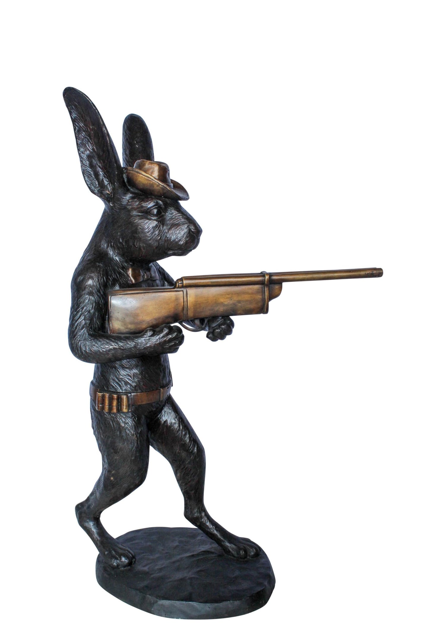 Bronze Statue of Cowboy Rabbit Holding Rifle 22" x 13" x 35"H